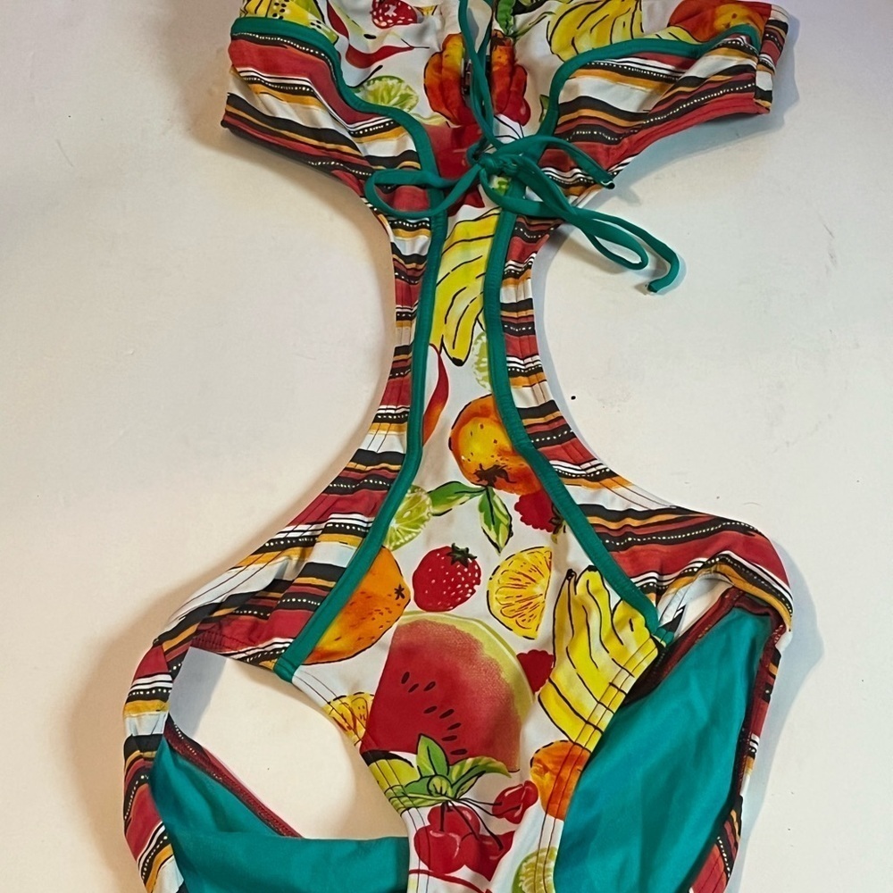 SEEKERS Essentials Australia Multi Stripes Fruit Strapless 8 One Piece Swimsuit - Picture 5 of 9